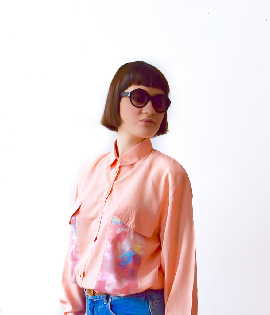 Vintage 1980s peach abstract print shirt