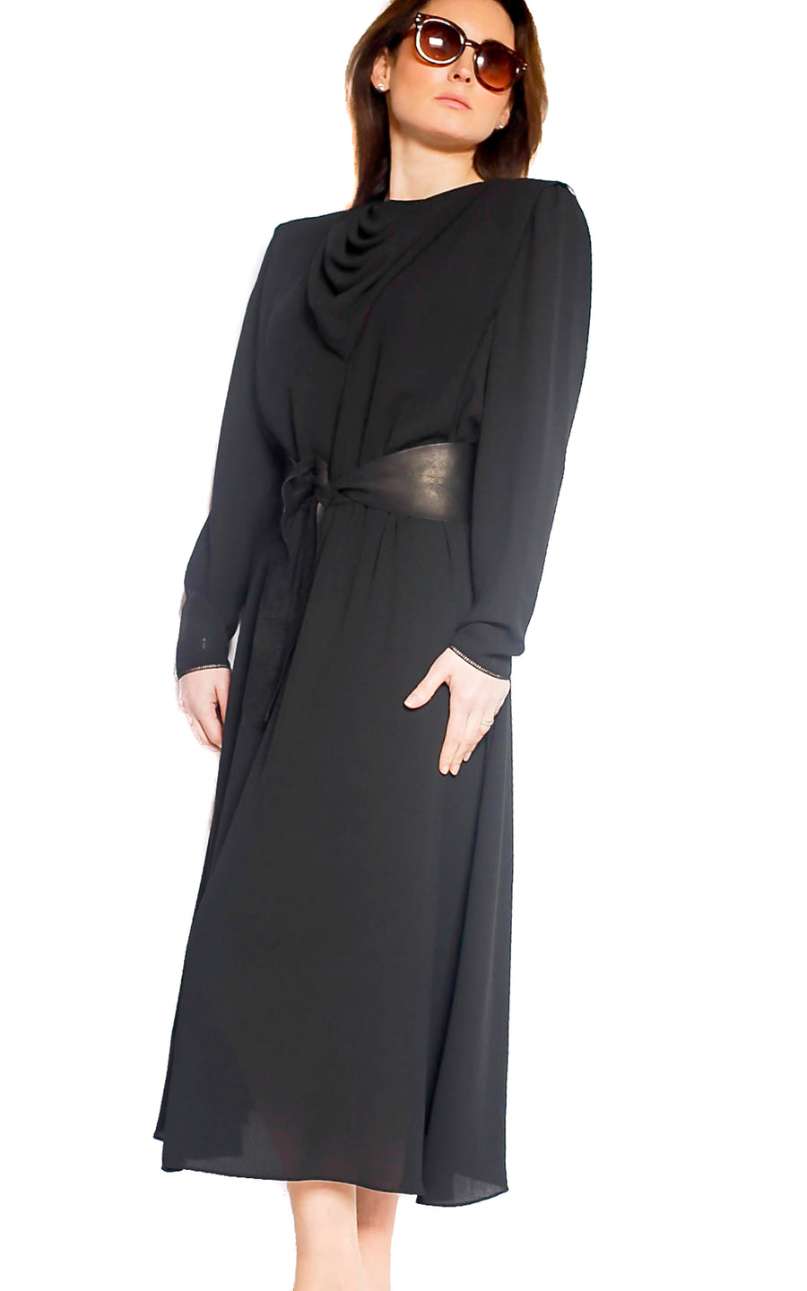 Vintage 1970s black midi dress