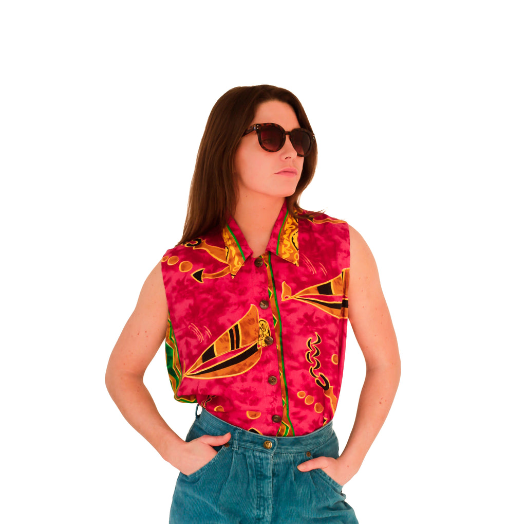 Vintage 1990s tropical crop shirt UK 10 - 12