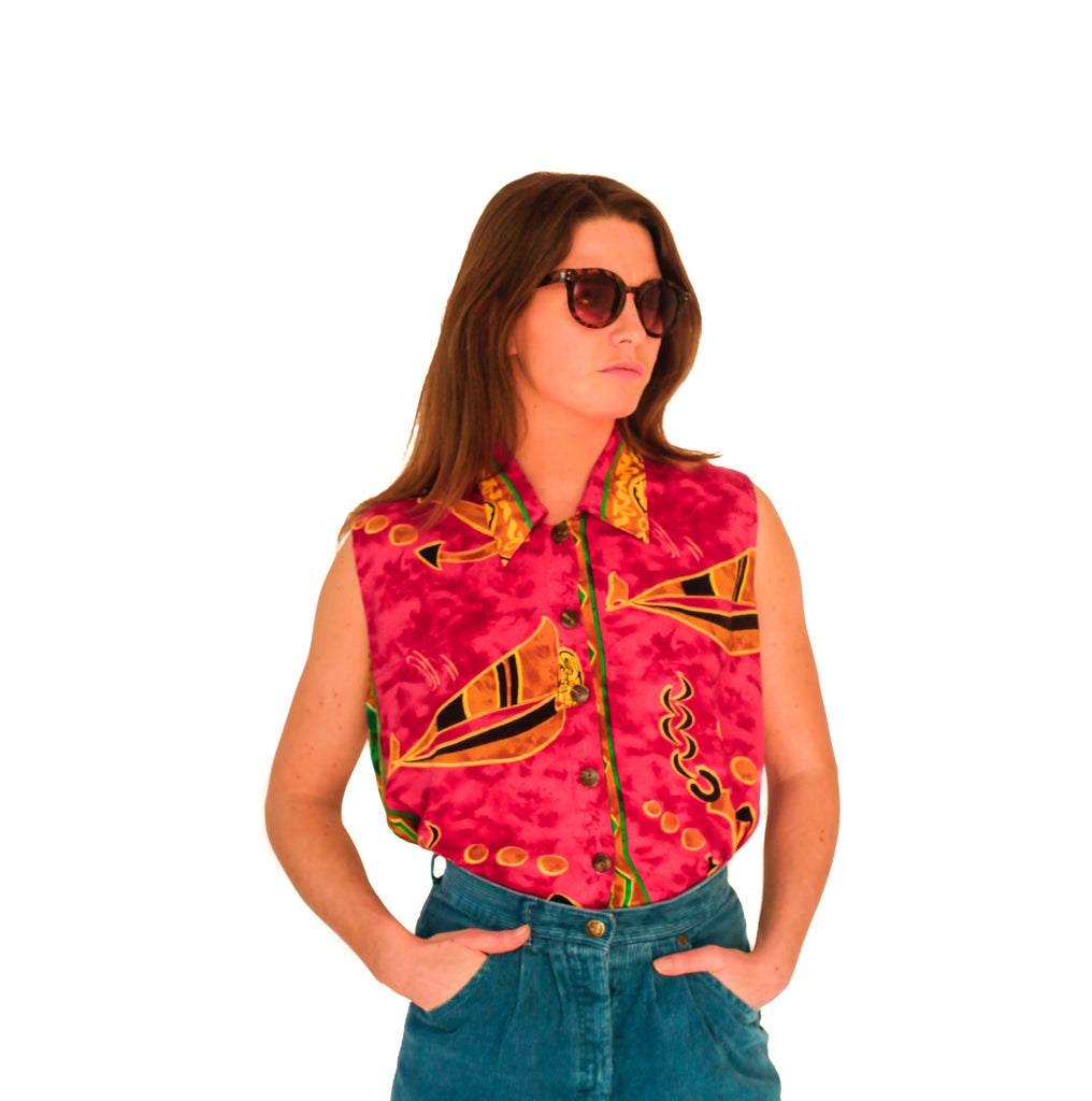 Vintage 1990s tropical crop shirt UK 10 - 12