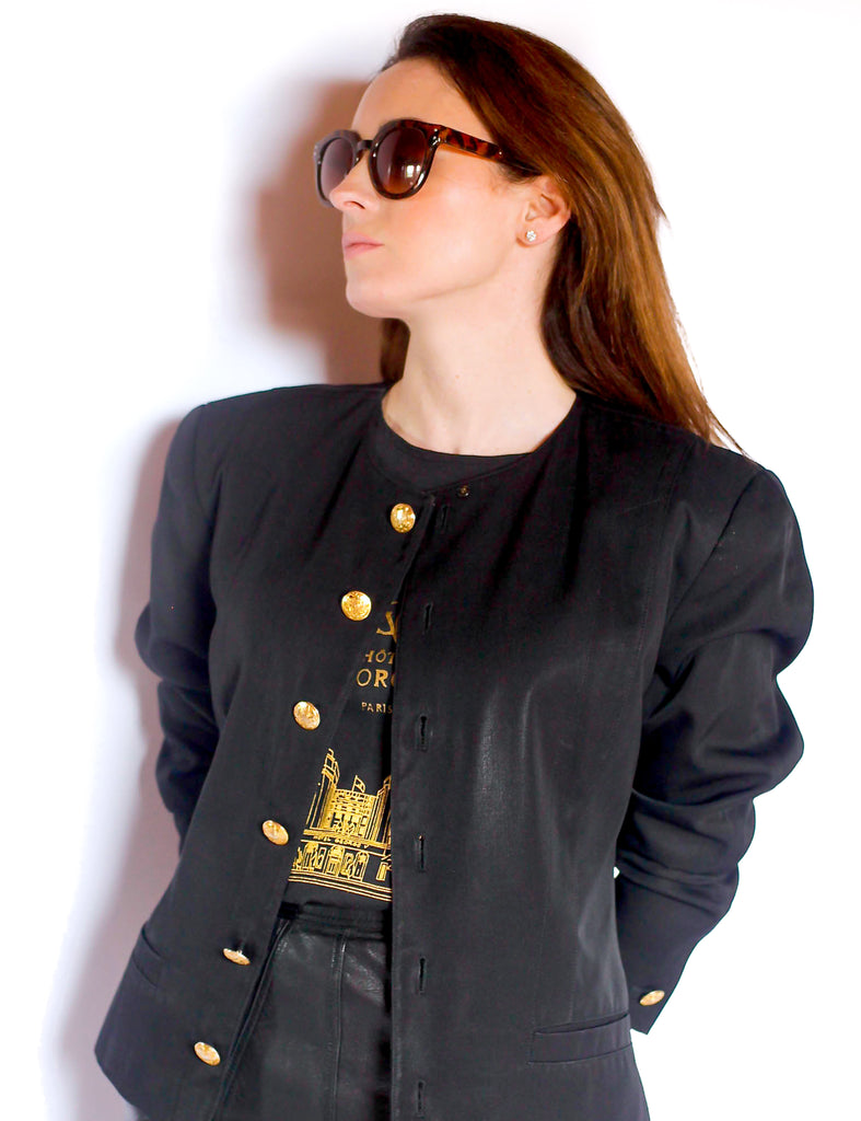 Vintage black box jacket with gold buttons